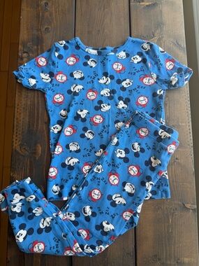 Joe Fresh Blue Playful Mickey Mouse Pajama Set with Red Clock Accents
